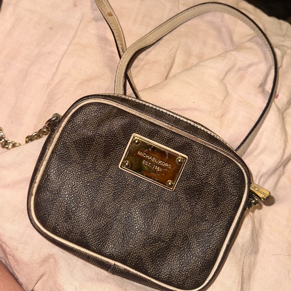 Michael Kors Brown Crossbody Bag with Gold-Tone Elegance